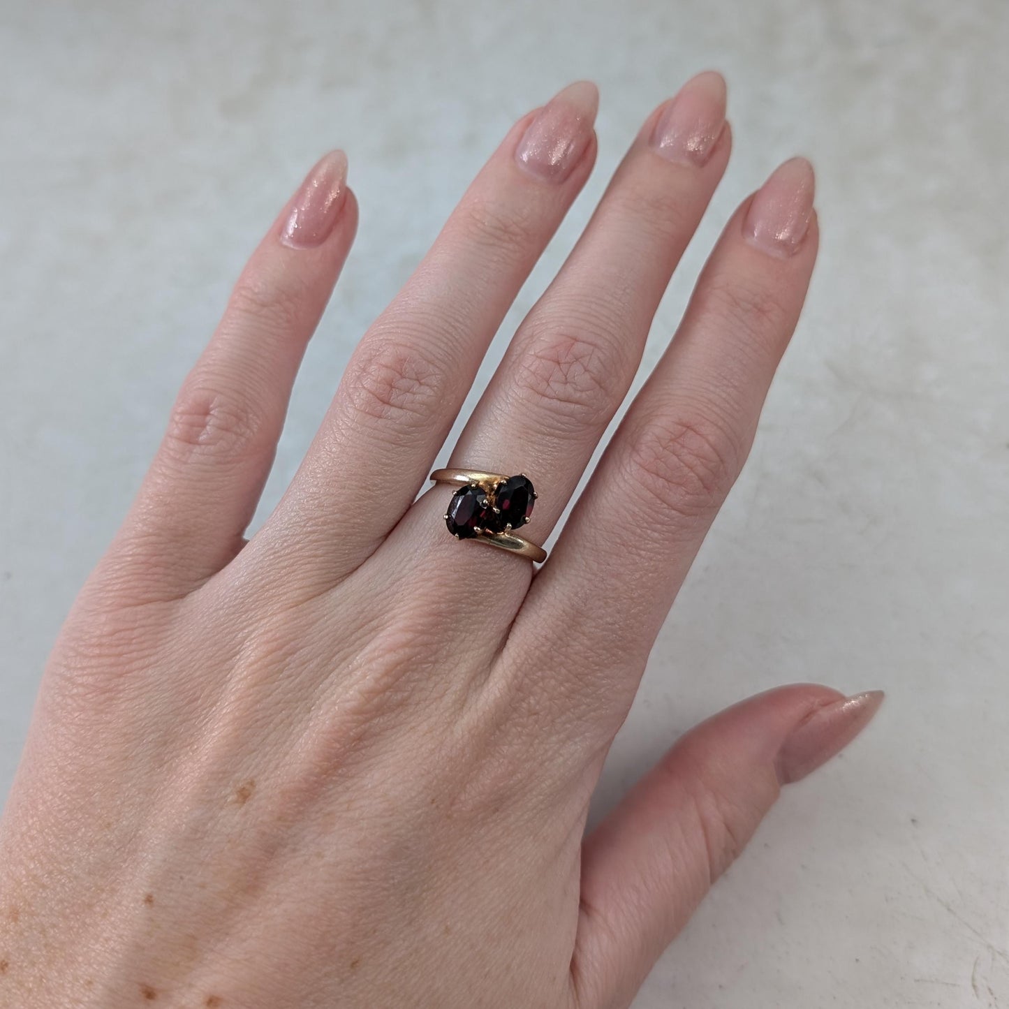 Art Deco 10k Yellow Gold Toi & Moi Garnet Ring
