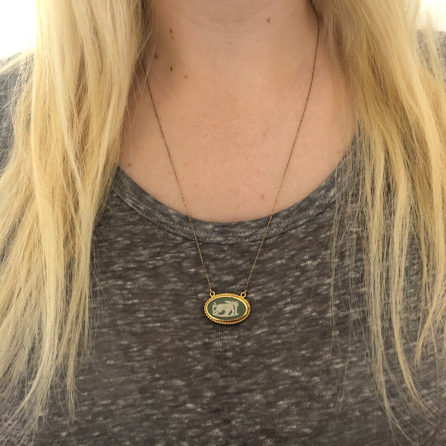 Vintage Gold Filled Wedgwood Necklace - Jasperware Cameo