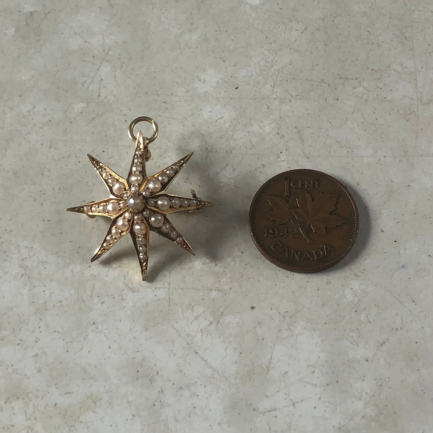 Edwardian 14k Gold Yellow Gold & Seed Pearl Starburst Convertible Pendant Brooch