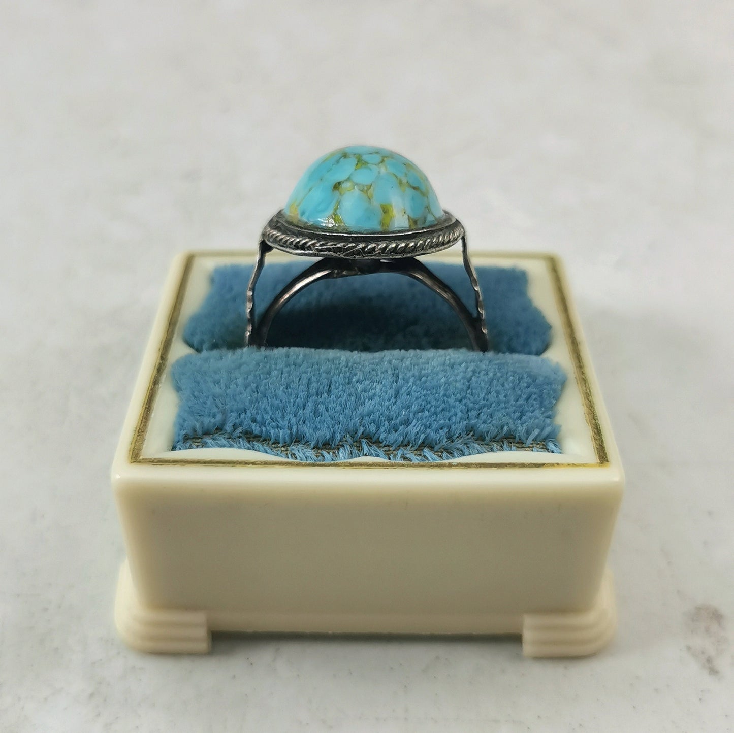 Vintage Silver and Imitation Turquoise Hubbell Glass Ring