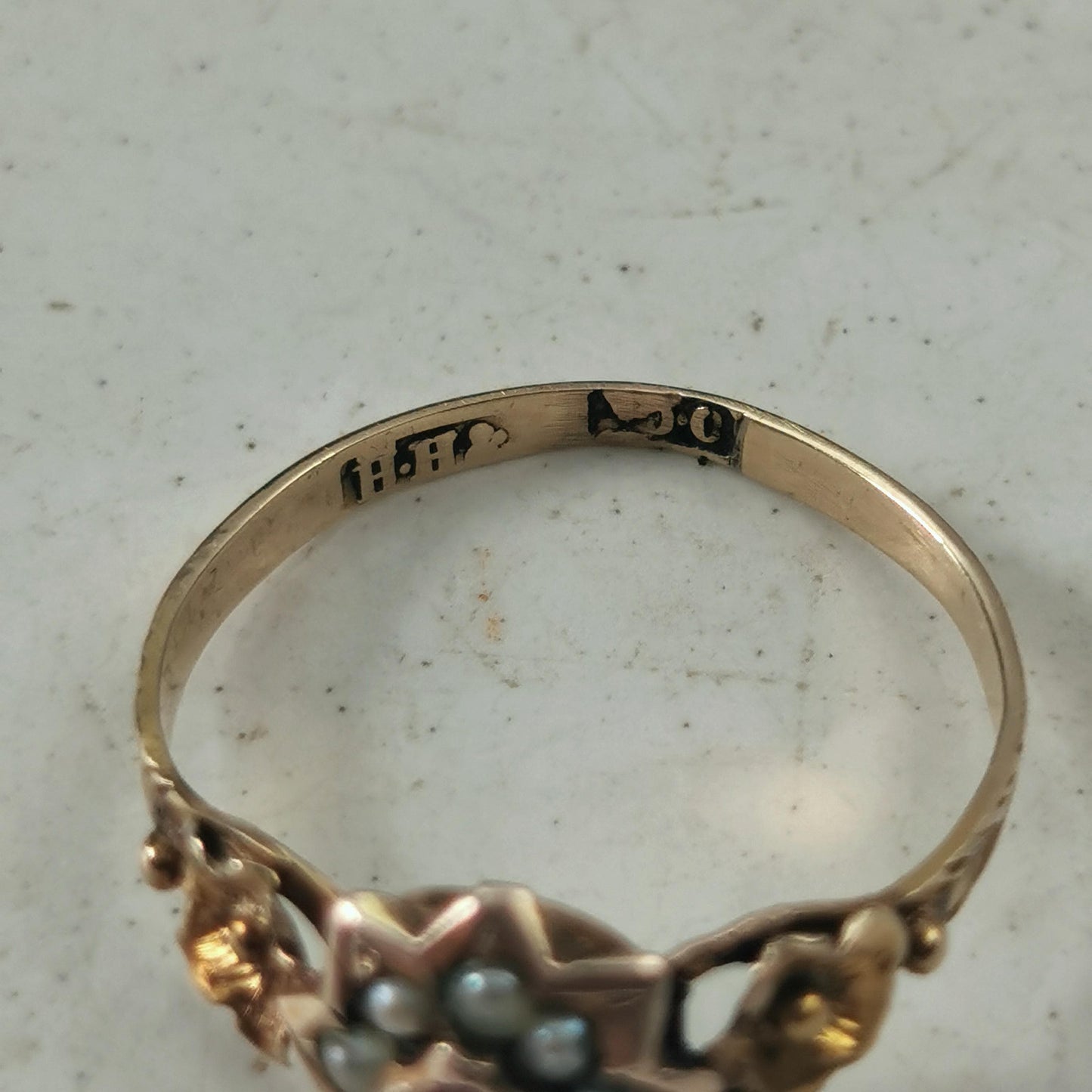 Antique Holland Victorian 19k Yellow Gold Seed Pearl Flower Ring