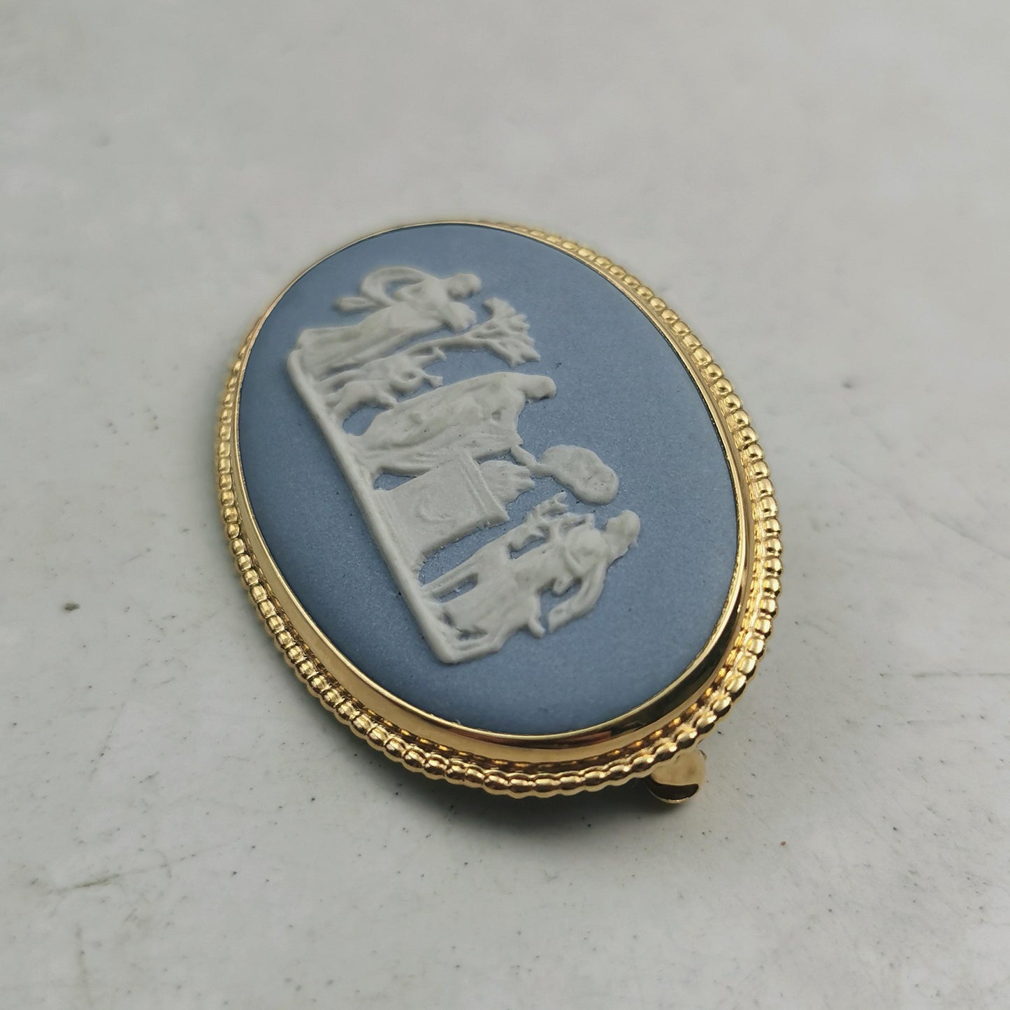 Vintage Gold Filled Blue Wedgwood Brooch