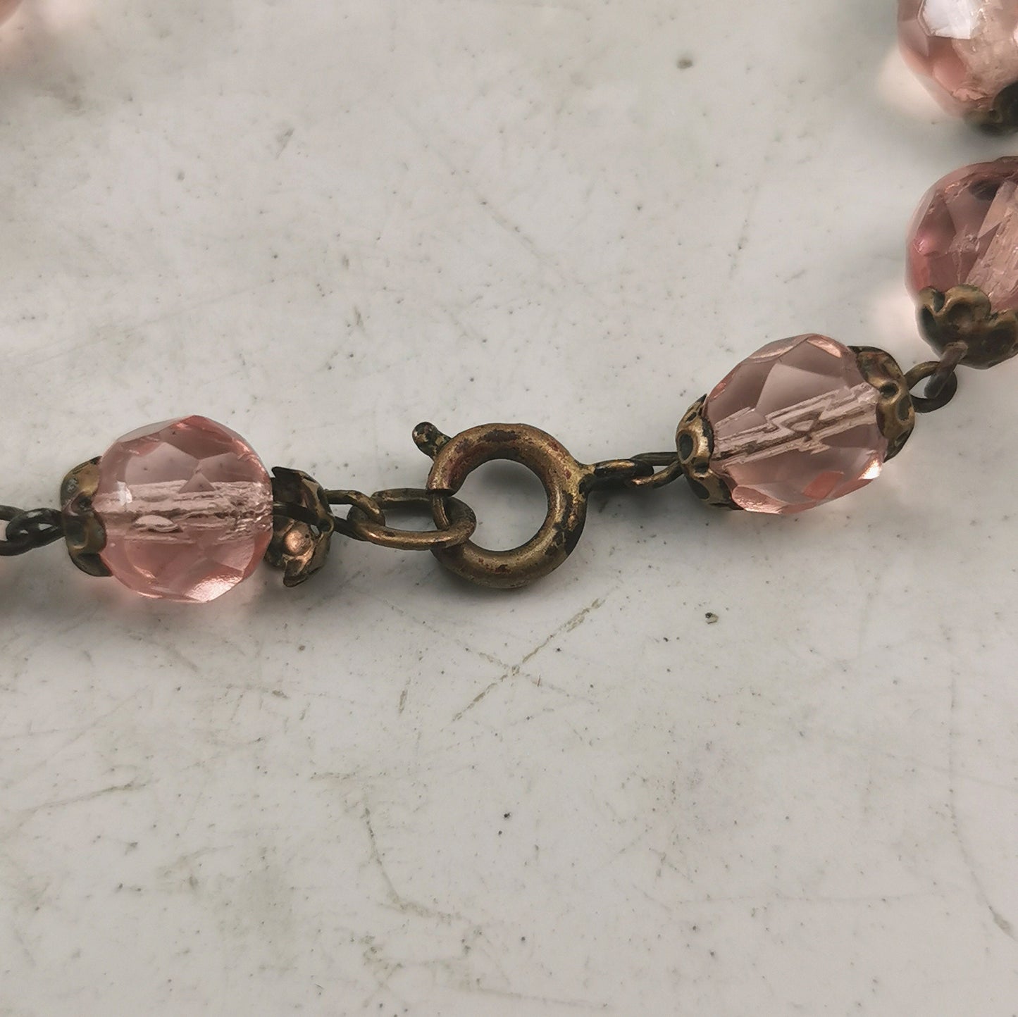 Antique Czech Pink Glass Panel Beaded Necklace