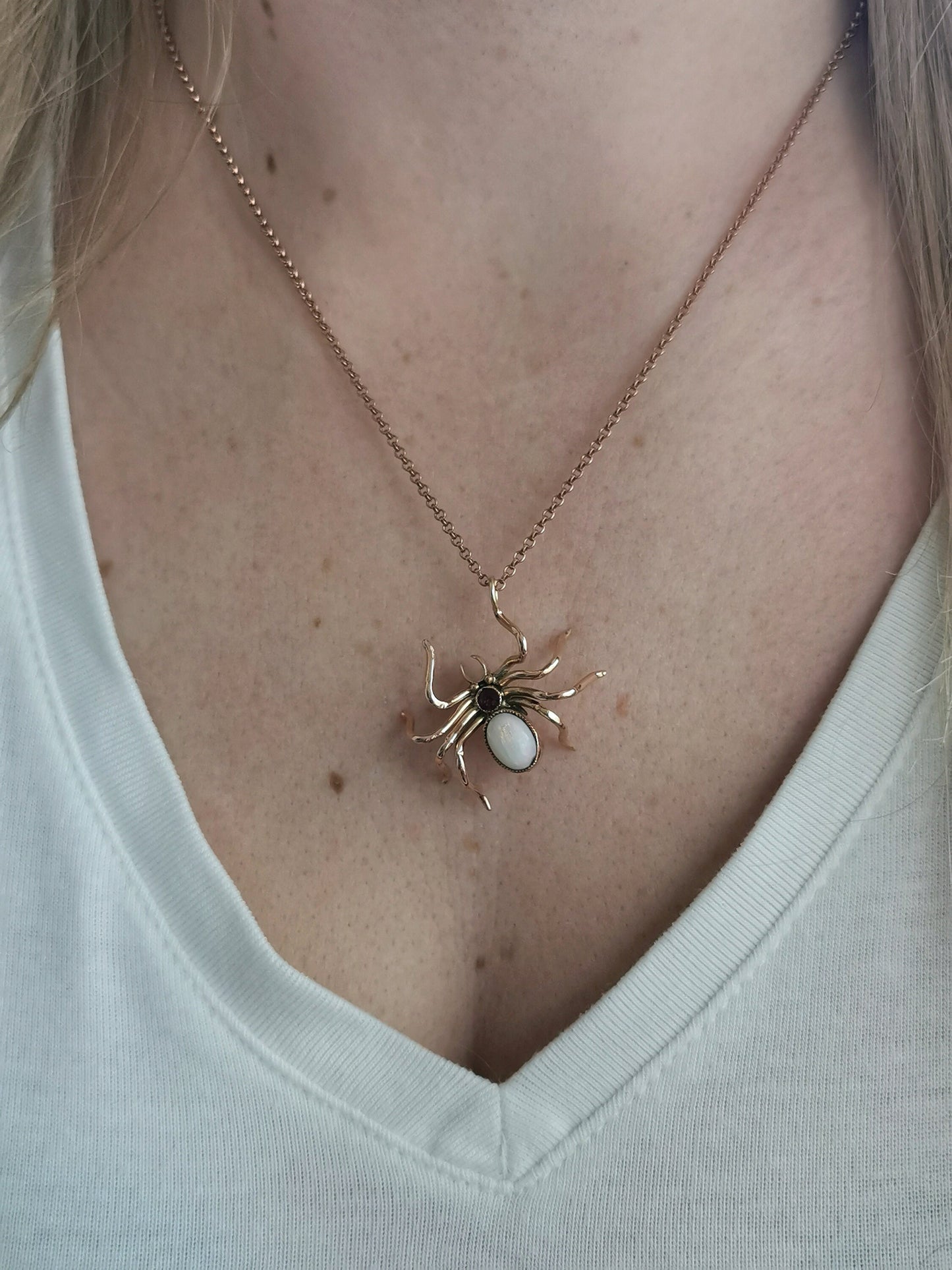 Antique Conversion 9ct Yellow Gold Opal & Ruby Spider Pendant