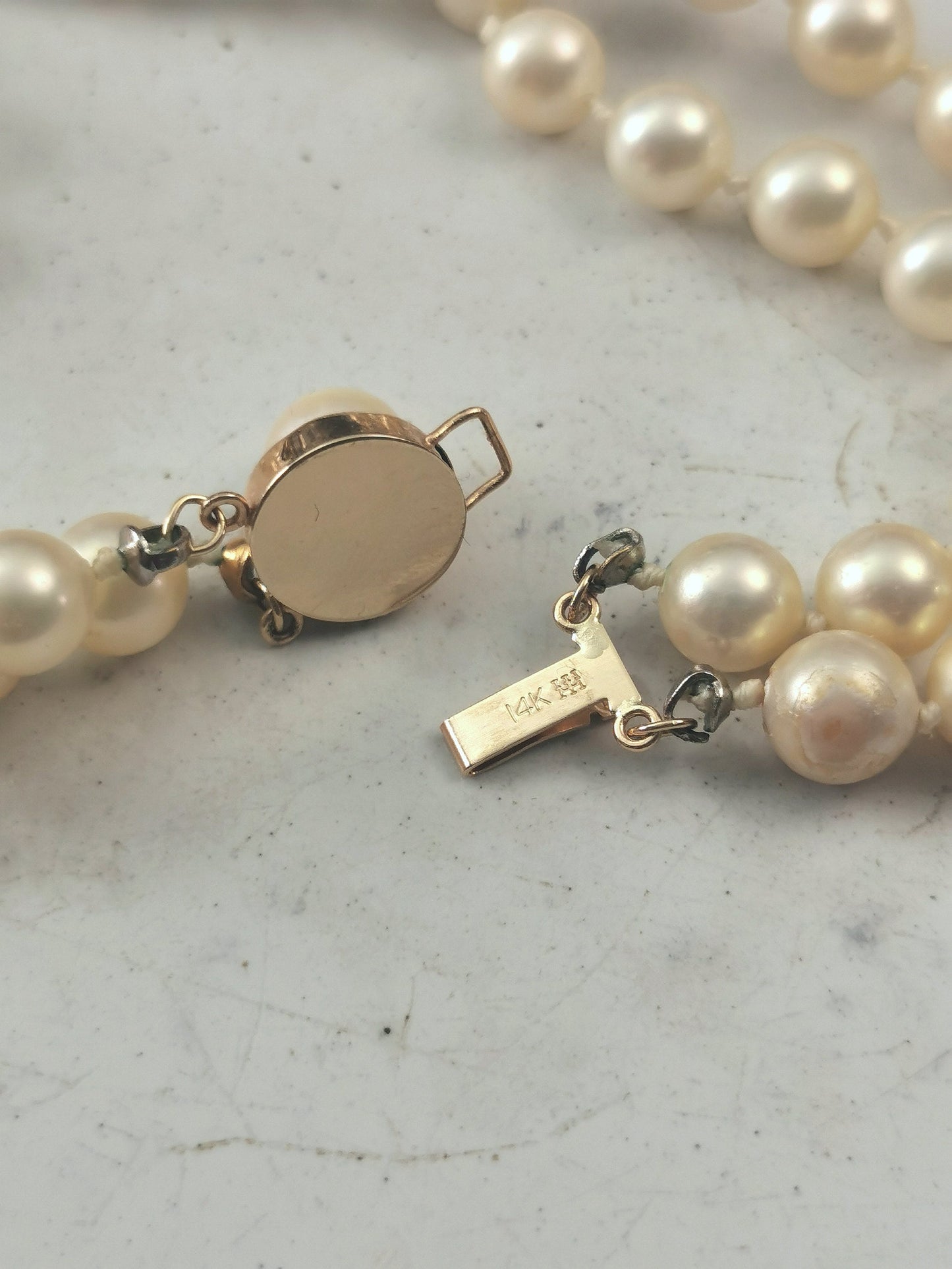 Vintage 14k Yellow Gold High Quality Imitation Double Strand Pearl Necklace - Majorica Pearls