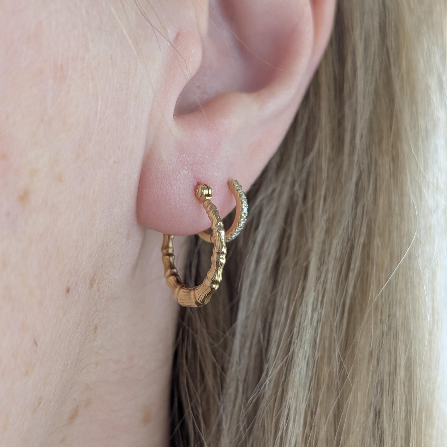 Estate 14k Yellow Gold Small Bamboo Hoops