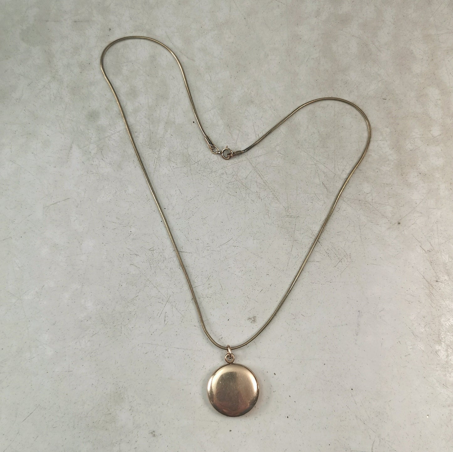 Antique Small Edwardian Gold Filled Round Locket on Snake Chain