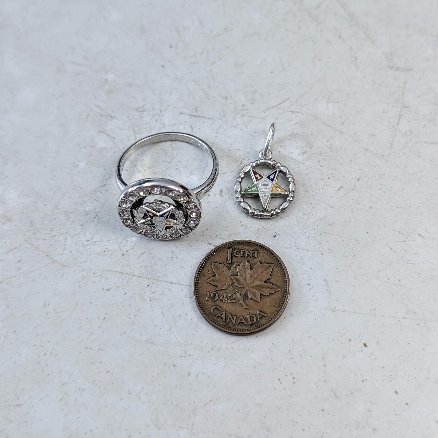 Vintage Sterling Silver Order of the Eastern Star Ring and Pendant Set