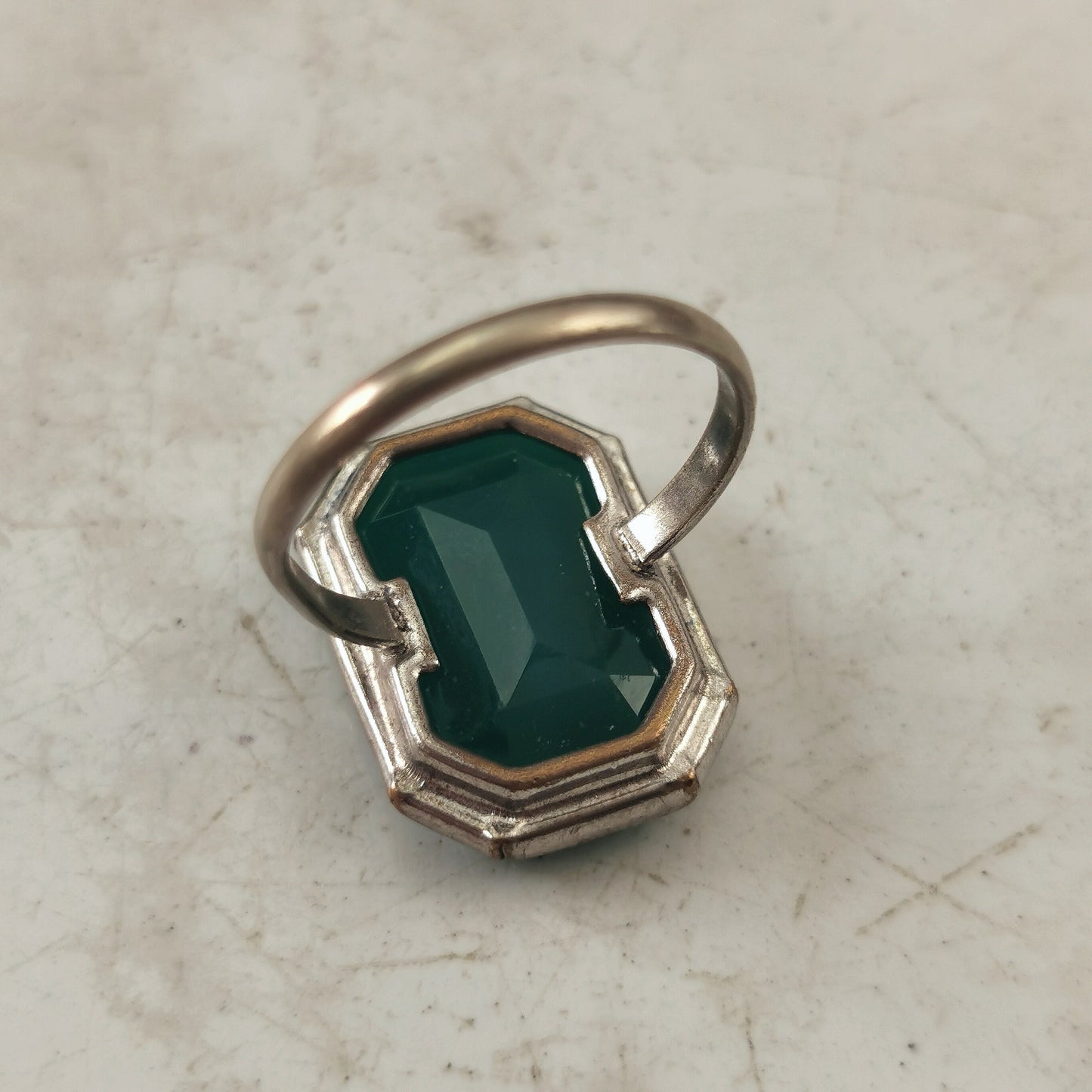 Art Deco Chrysoprase Glass Ring and Brooch SET
