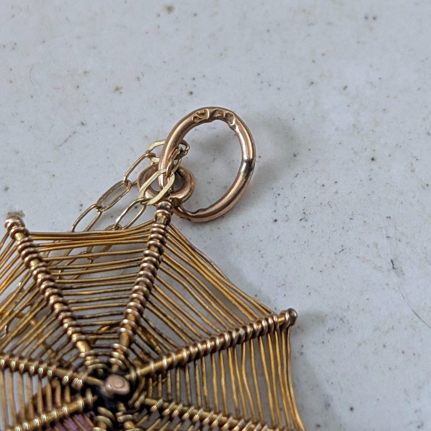 Victorian 9ct Yellow Gold Spider Web Charm Necklace