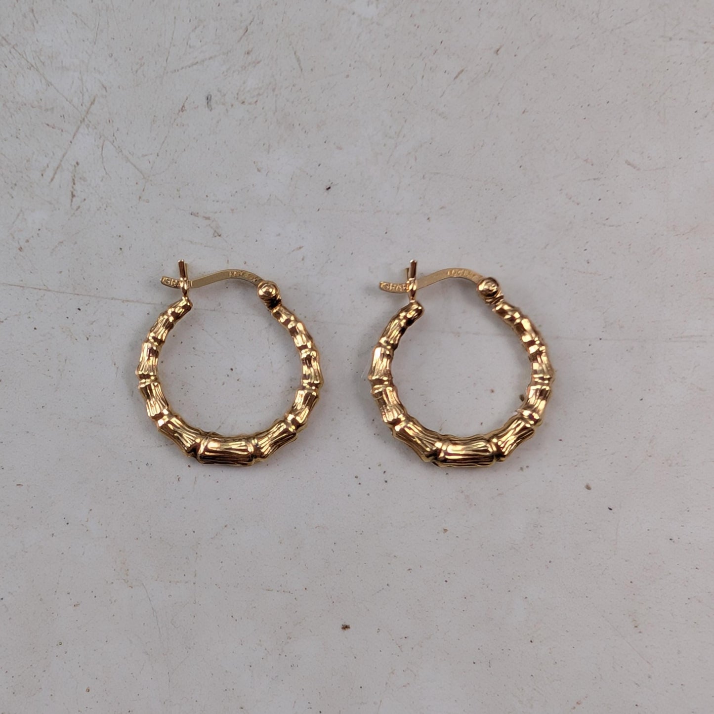 Estate 14k Yellow Gold Small Bamboo Hoops