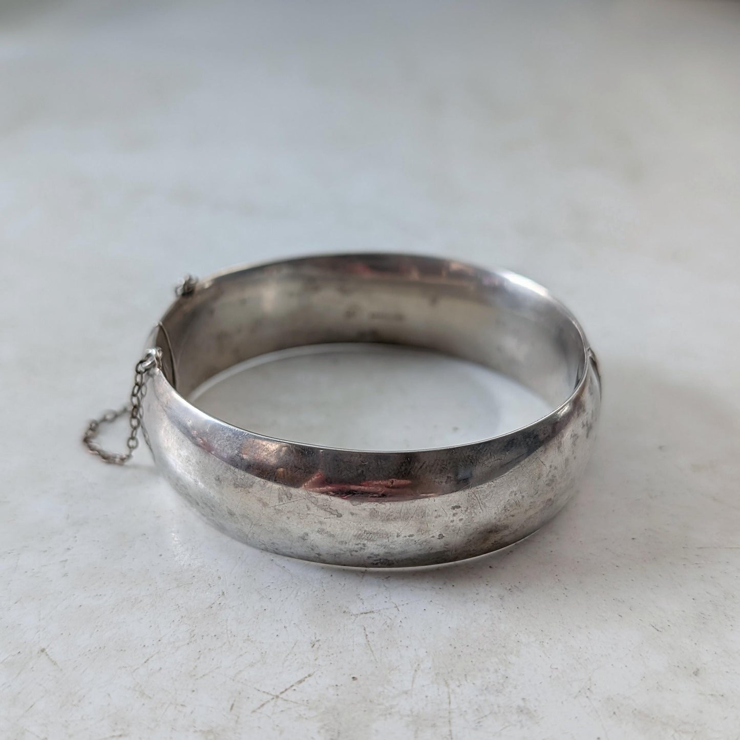 Vintage Sterling Silver Chased Cuff Bracelet with Marquise Cut Lab Ruby