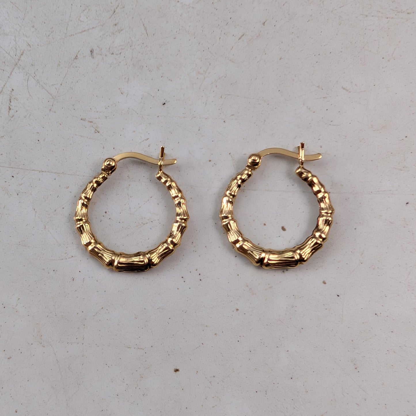 Estate 14k Yellow Gold Small Bamboo Hoops