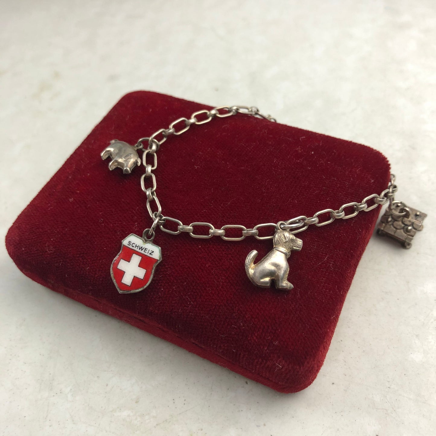 Vintage Switzerland 800 Silver Complete Charm Bracelet