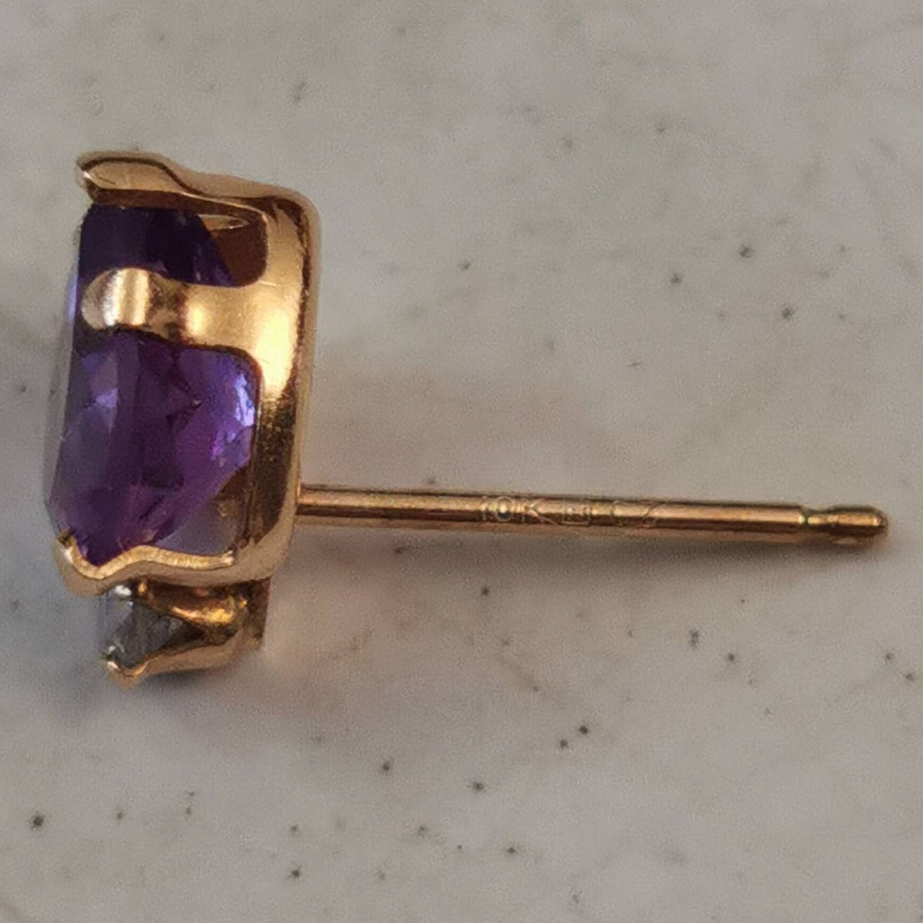 Estate 10k Yellow Gold Amethyst Heart and Diamond Studs