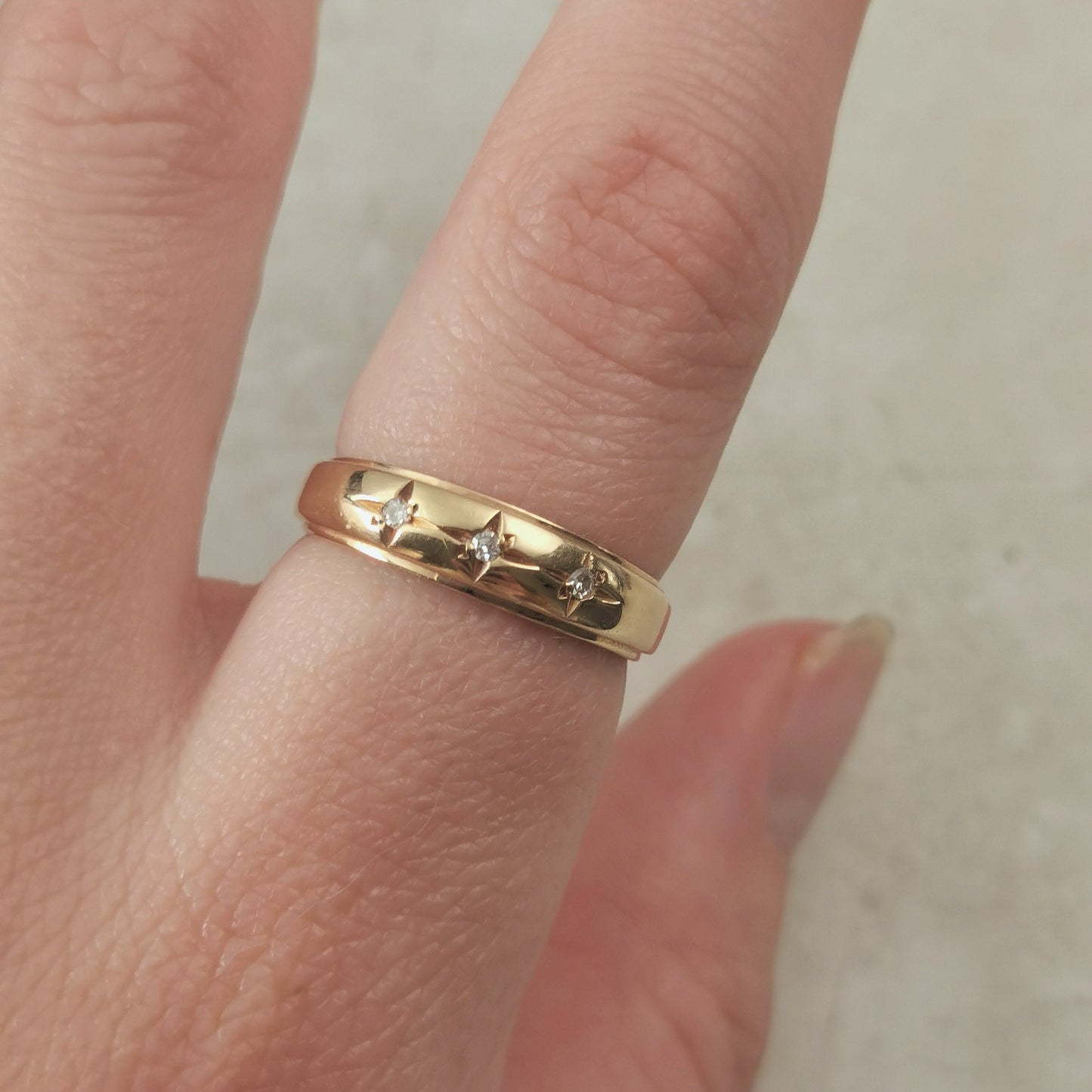 Estate 10k Yellow Gold Star Set Diamond Band - Stacking Ring