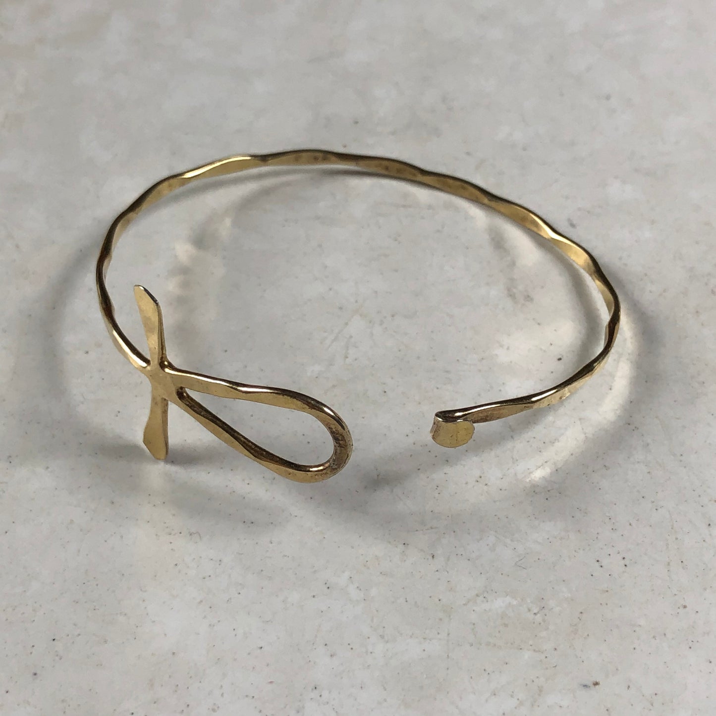 Vintage Sterling Silver Gold Vermeil Ankh Bangle Bracelet