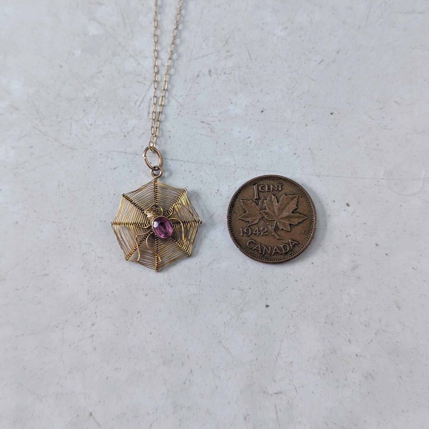 Victorian 9ct Yellow Gold Spider Web Charm Necklace