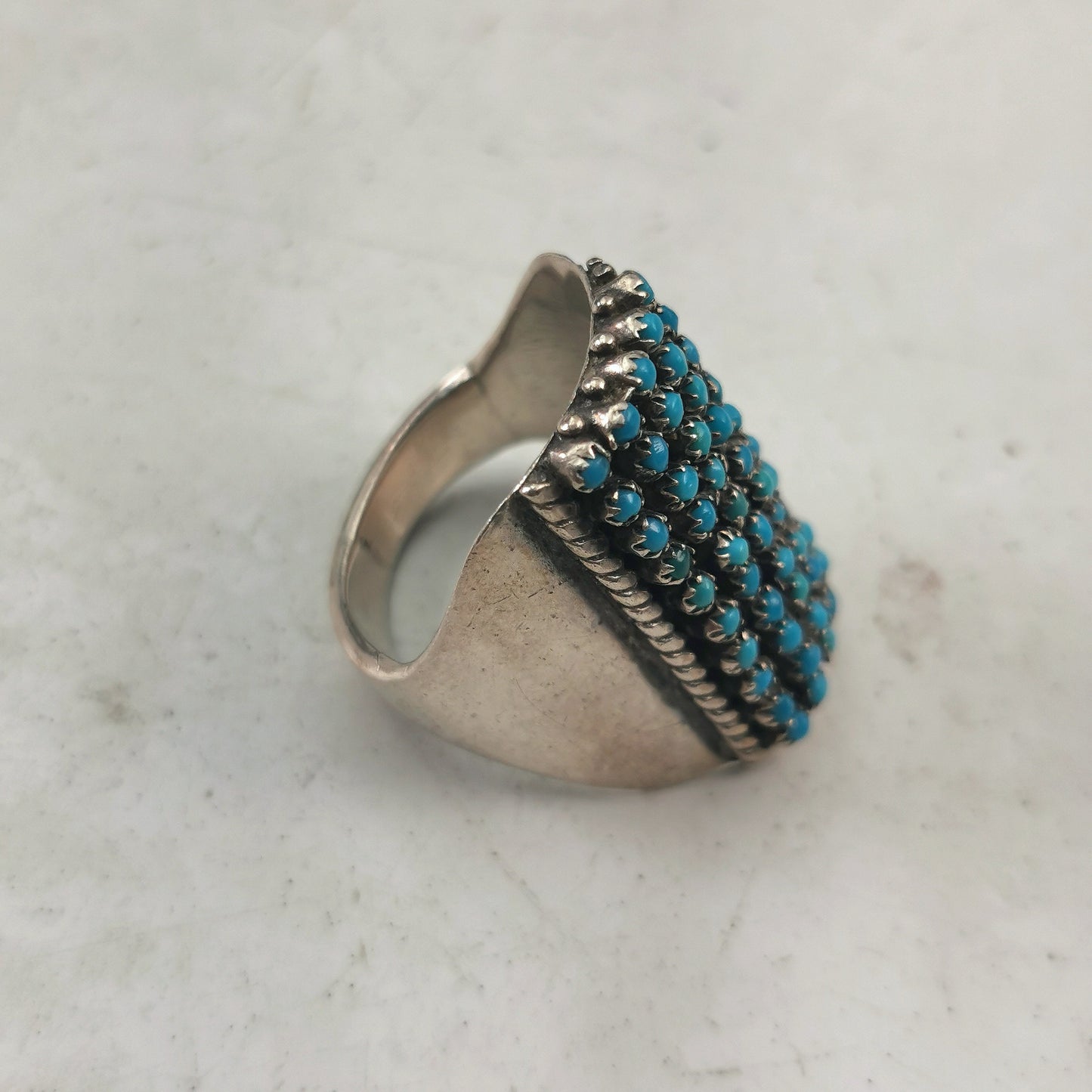 Vintage Peter Haloo Zuni Sterling Silver and Turquoise Wide Ring