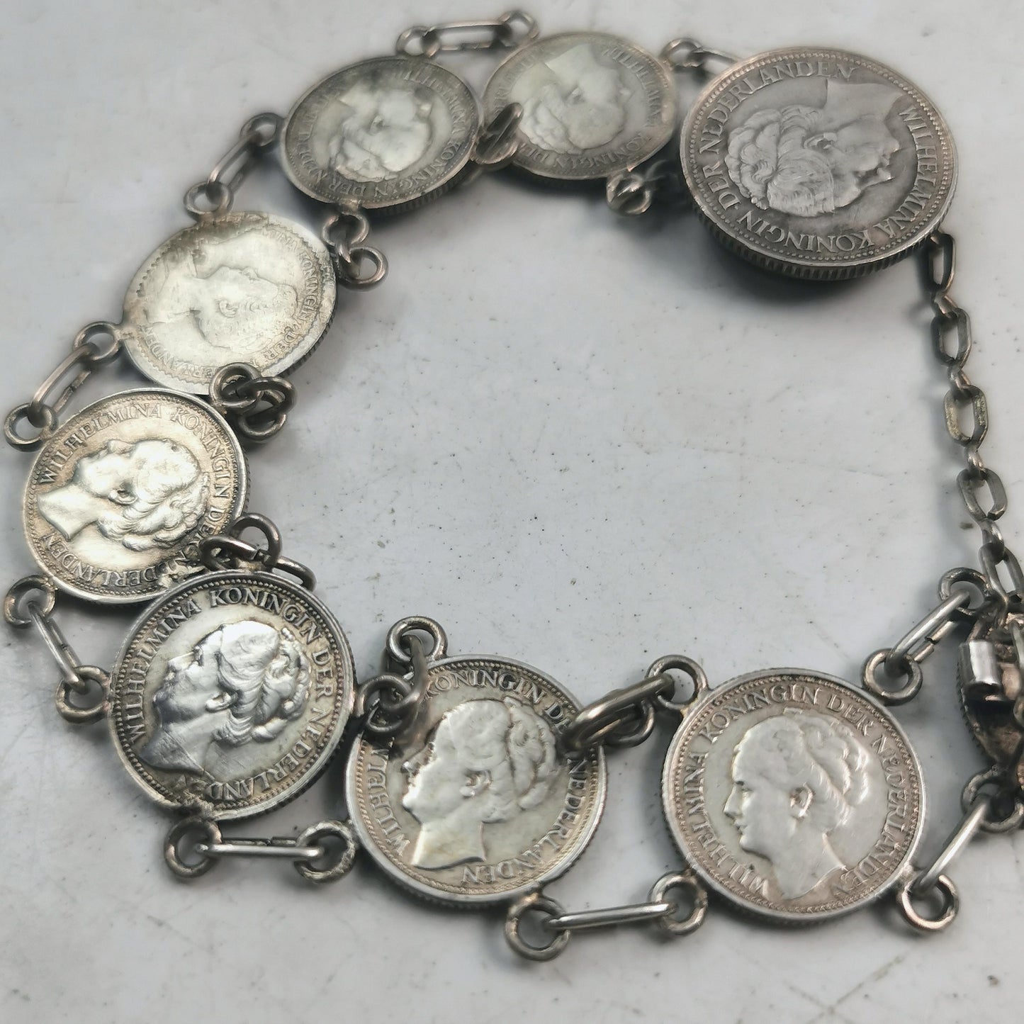 Vintage Queen Wilhelmina Silver Coin Bracelet