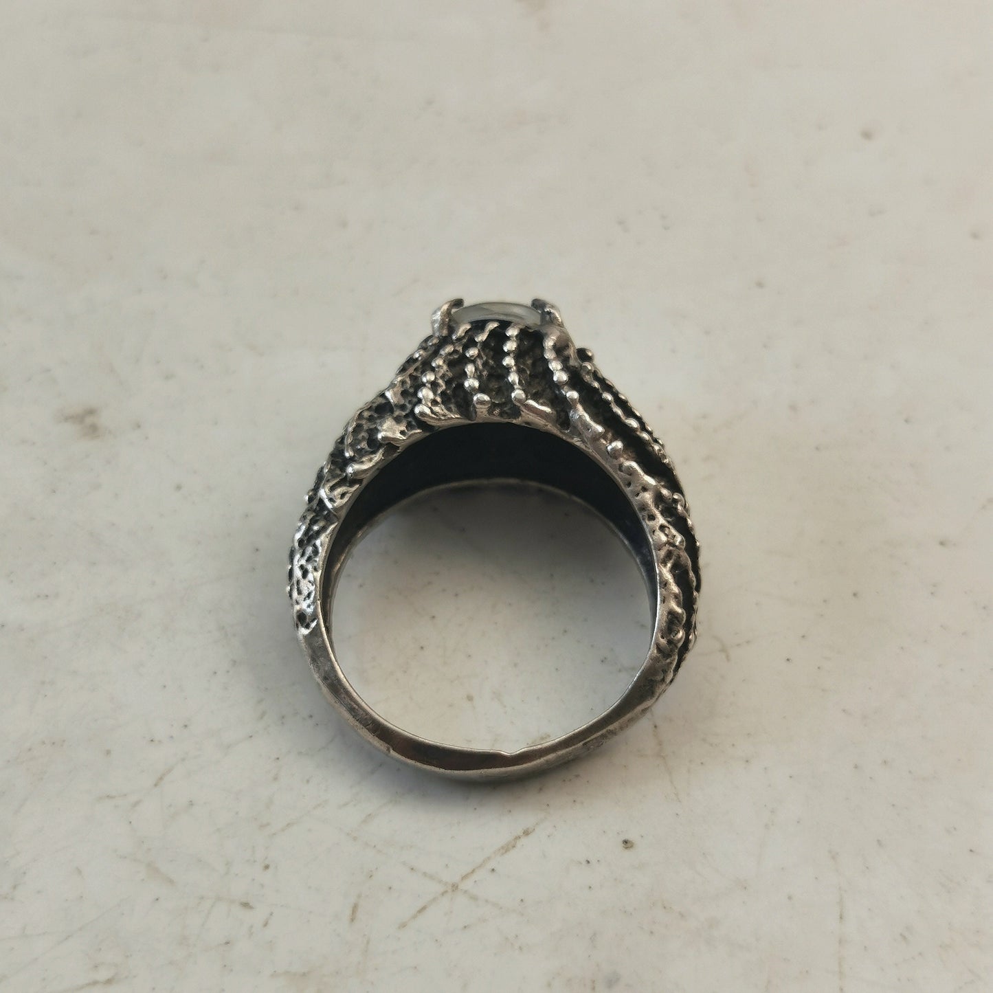Vintage Mid-century Brutalist Opal Triplet Ring in Sterling Silver