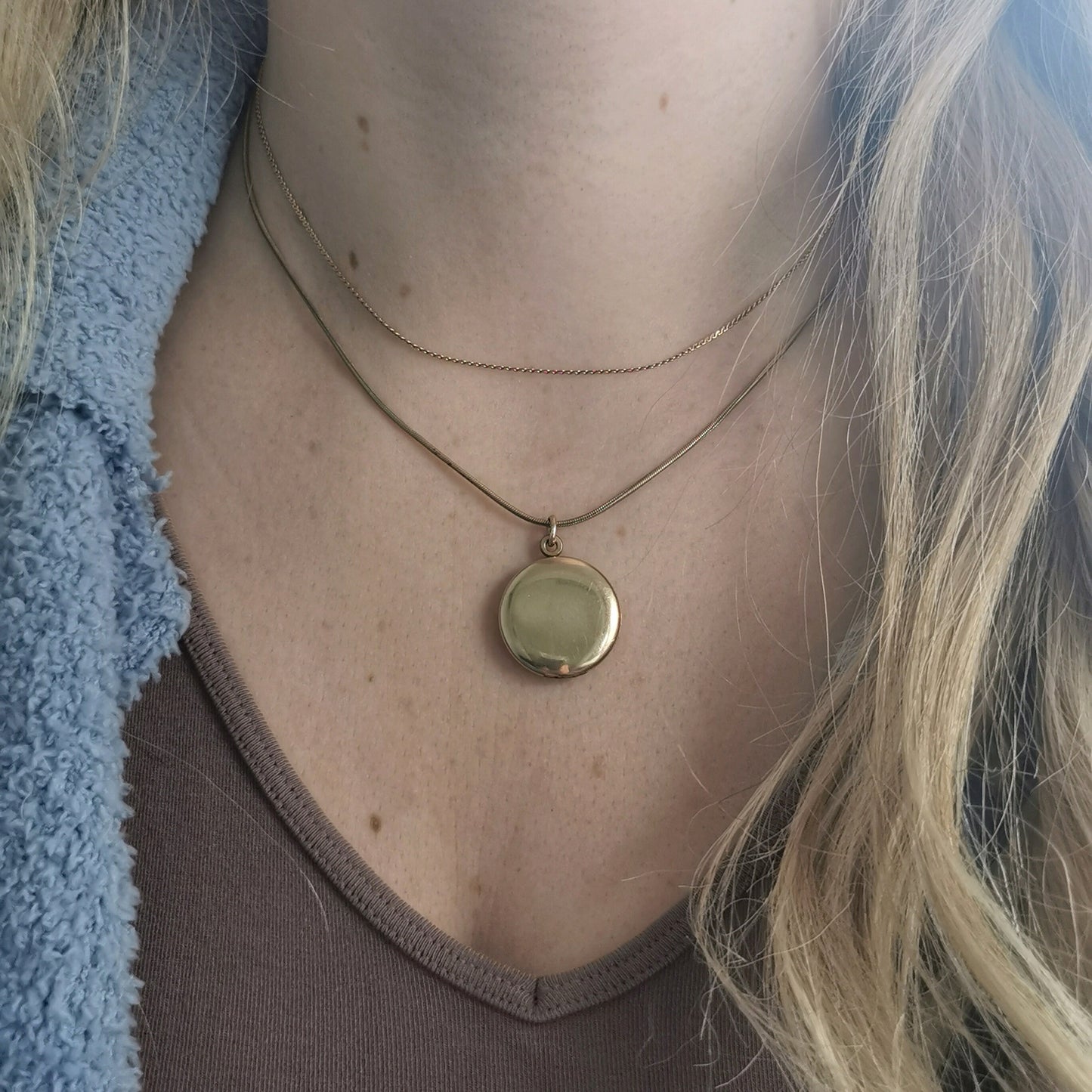 Antique Small Edwardian Gold Filled Round Locket on Snake Chain