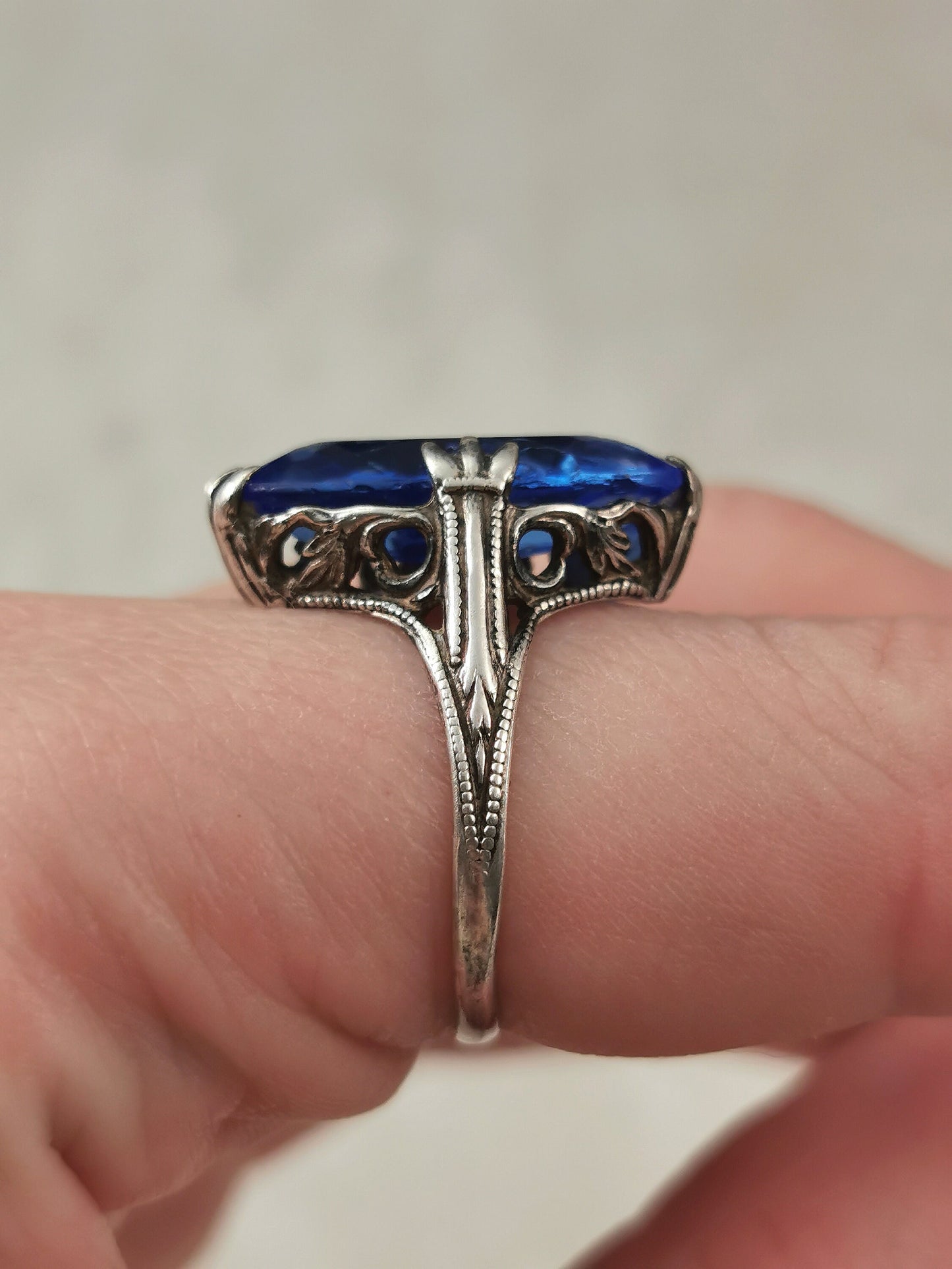 Art Deco Sterling Silver Faux Sapphire Ring