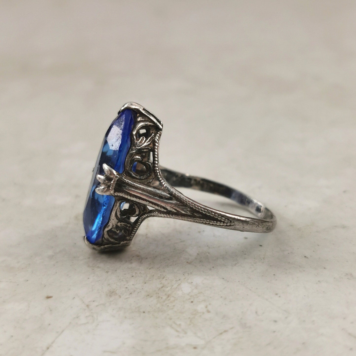 Art Deco Sterling Silver Faux Sapphire Ring