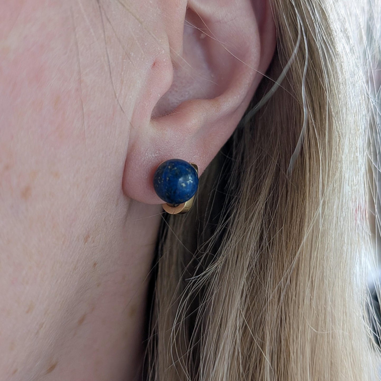 Estate 14k Yellow Gold Lapis Lazuli Ball Stud Earrings
