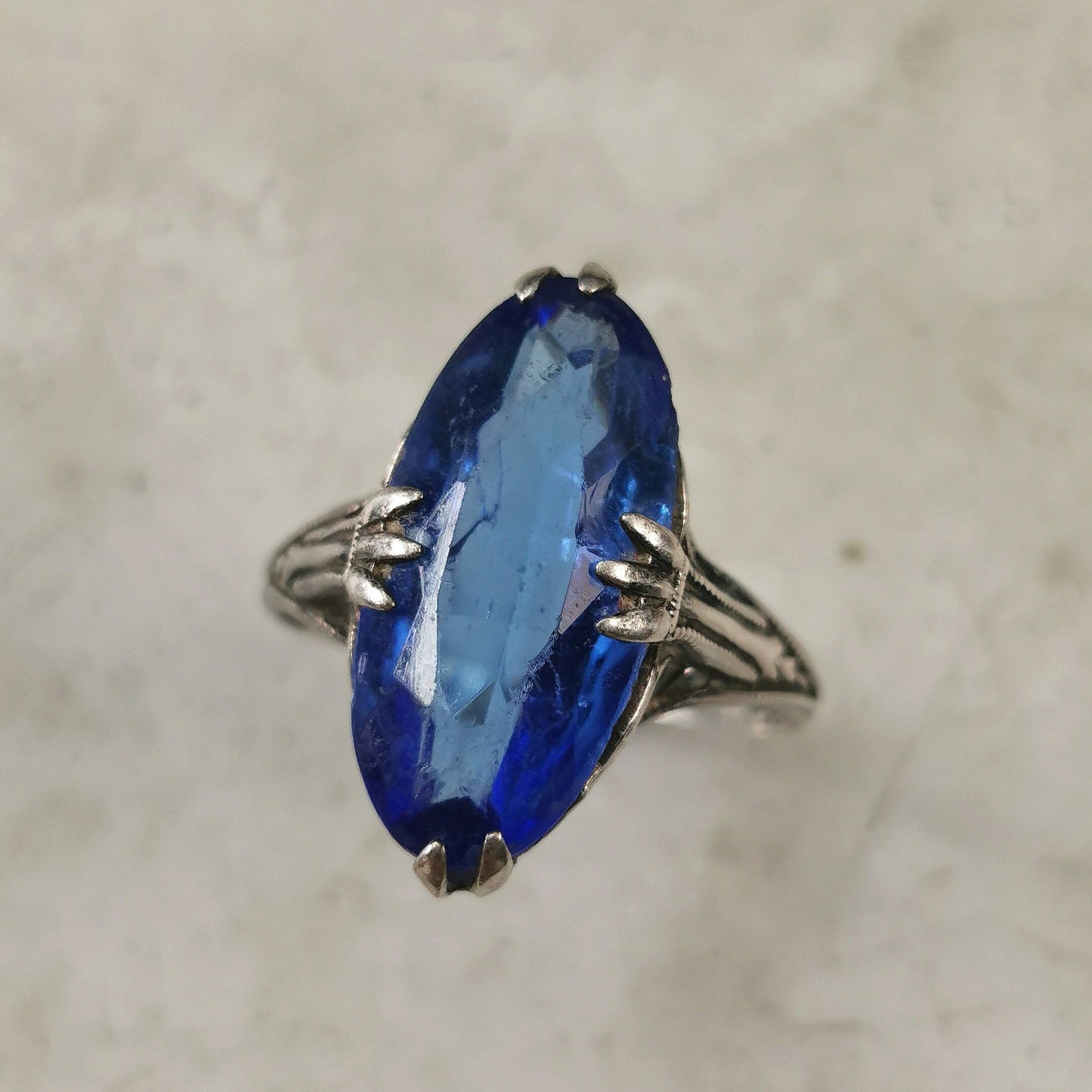 Art Deco Sterling Silver Faux Sapphire Ring