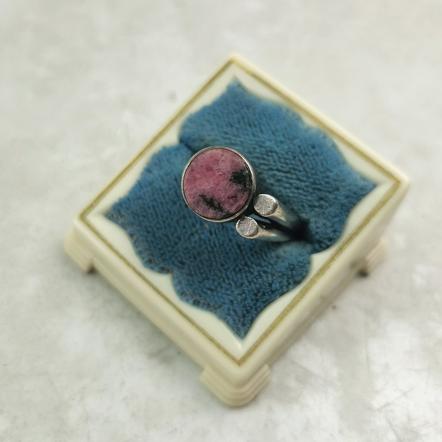 Mid-century Modern Sterling Silver and Rhodonite Ring