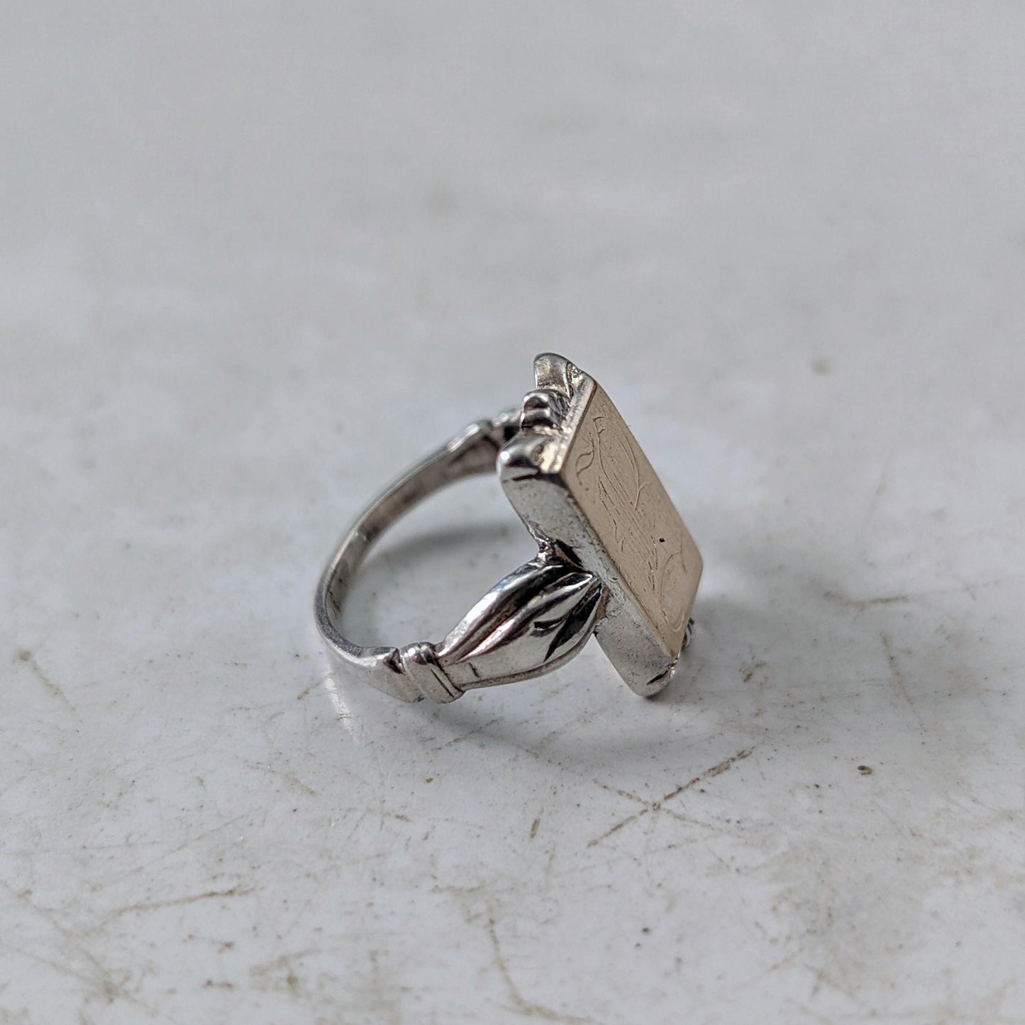 Art Deco Sterling Silver & 10K Yellow Gold Initial B Pinky Signet Ring