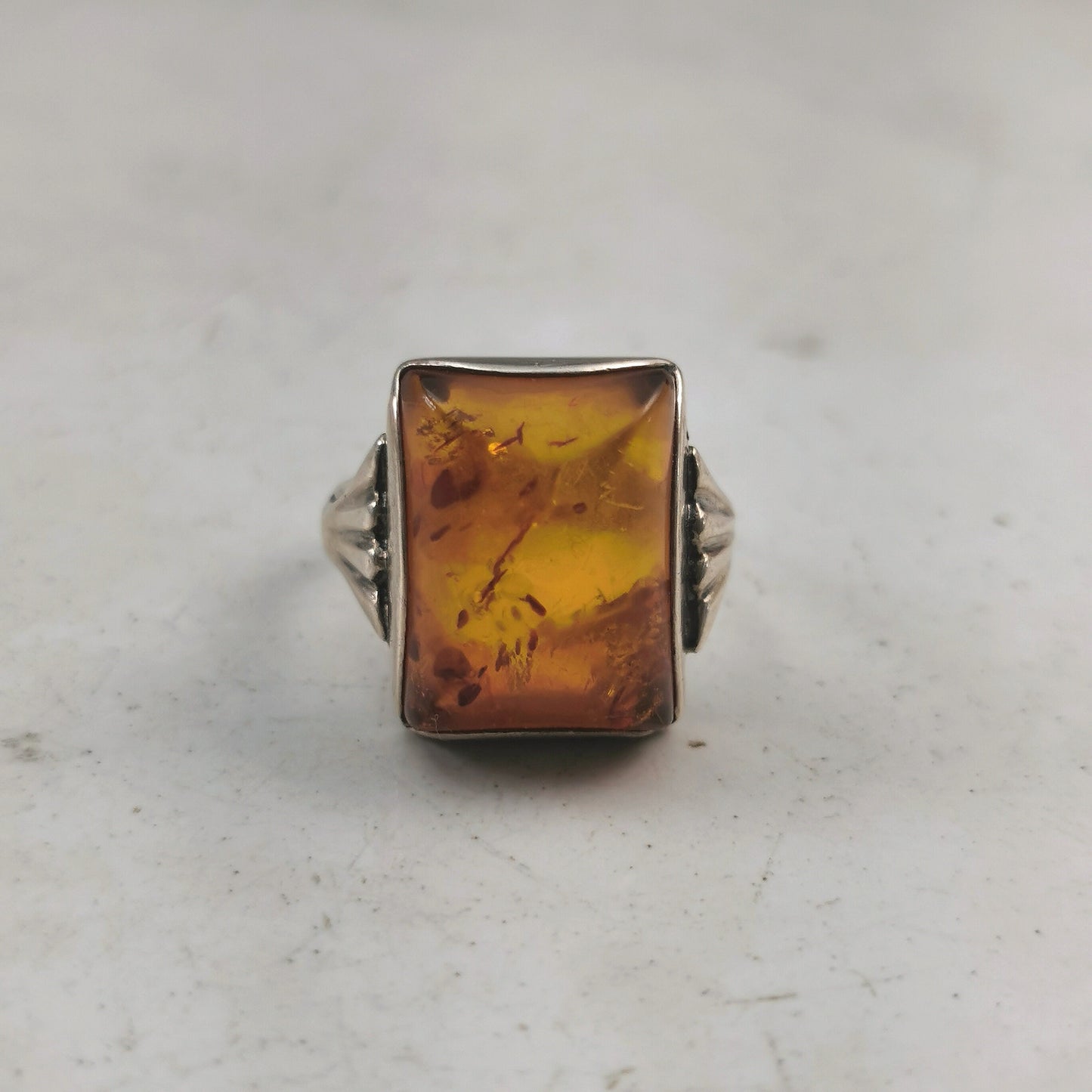 Vintage Sterling Silver Amber Signet Style Ring