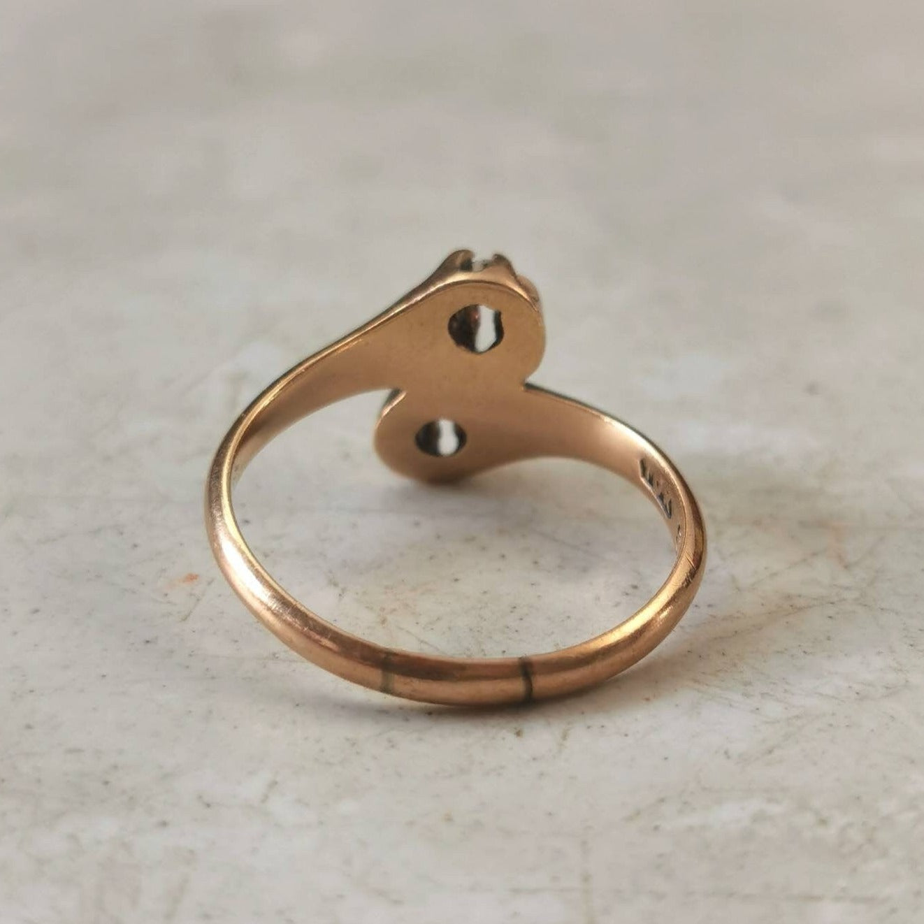 Victorian 10k Yellow Gold Old Mine Cut Diamond Toi & Moi Ring
