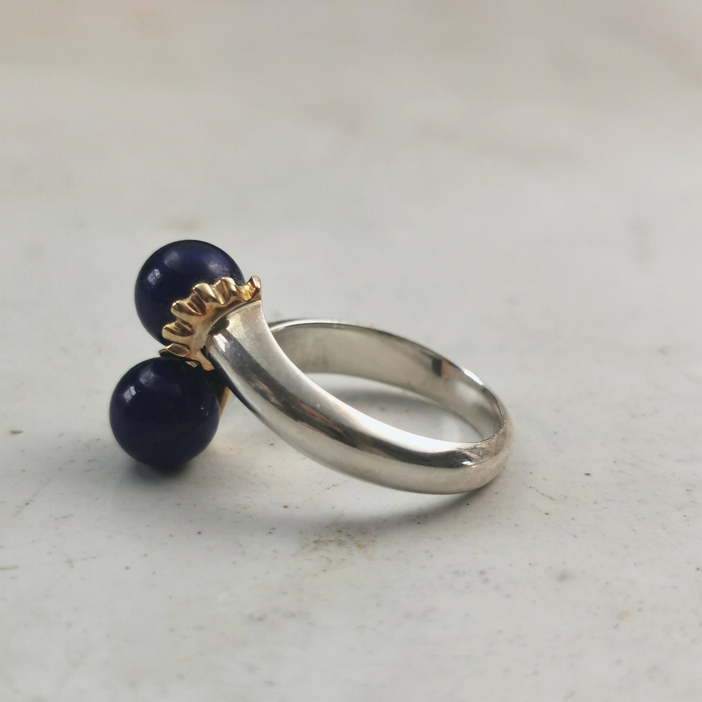 Vintage Tiffany & Co. Sterling Silver and 18k Lapis Lazuli Bypass Ring