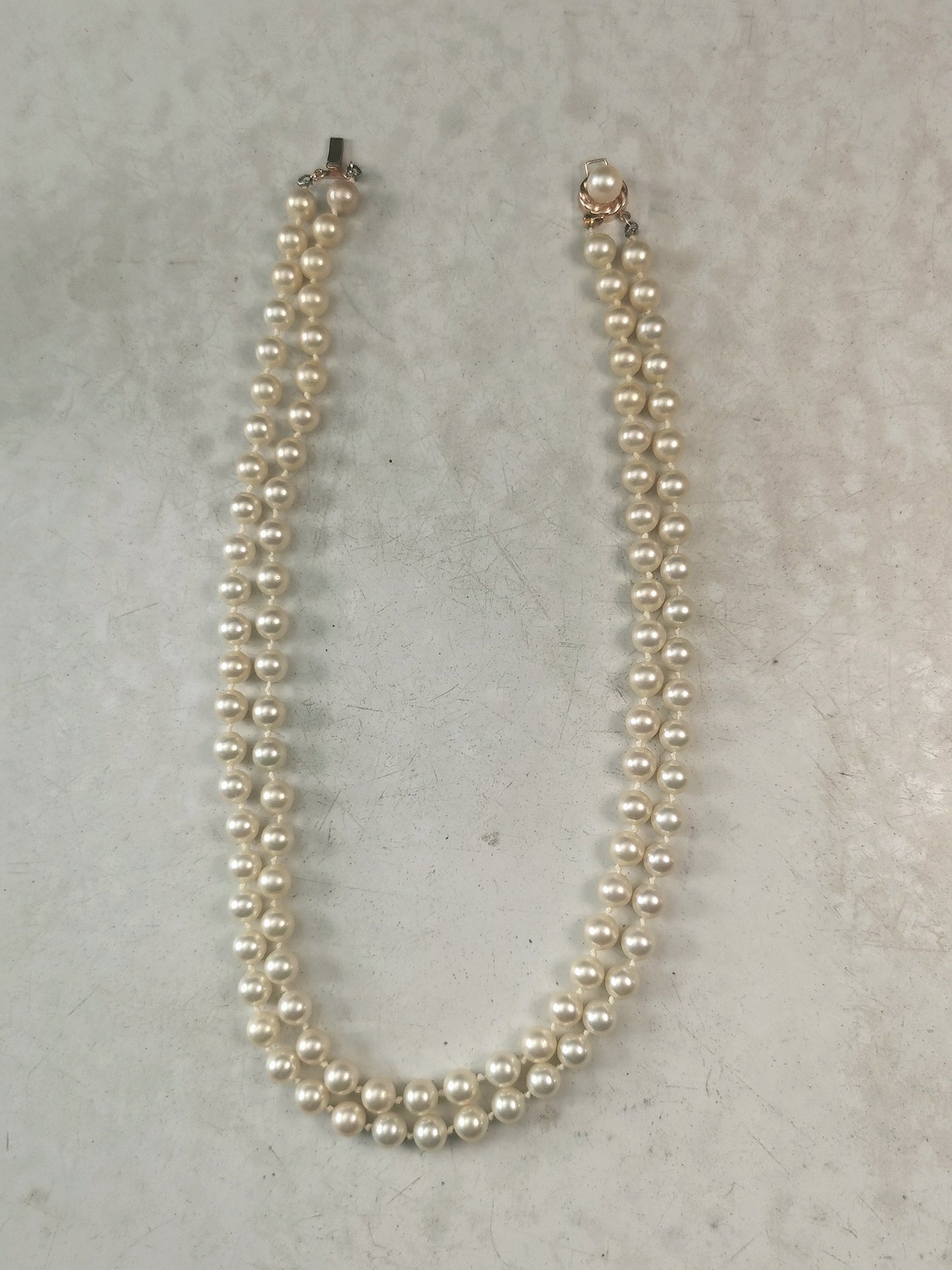 Vintage 14k Yellow Gold High Quality Imitation Double Strand Pearl Necklace - Majorica Pearls