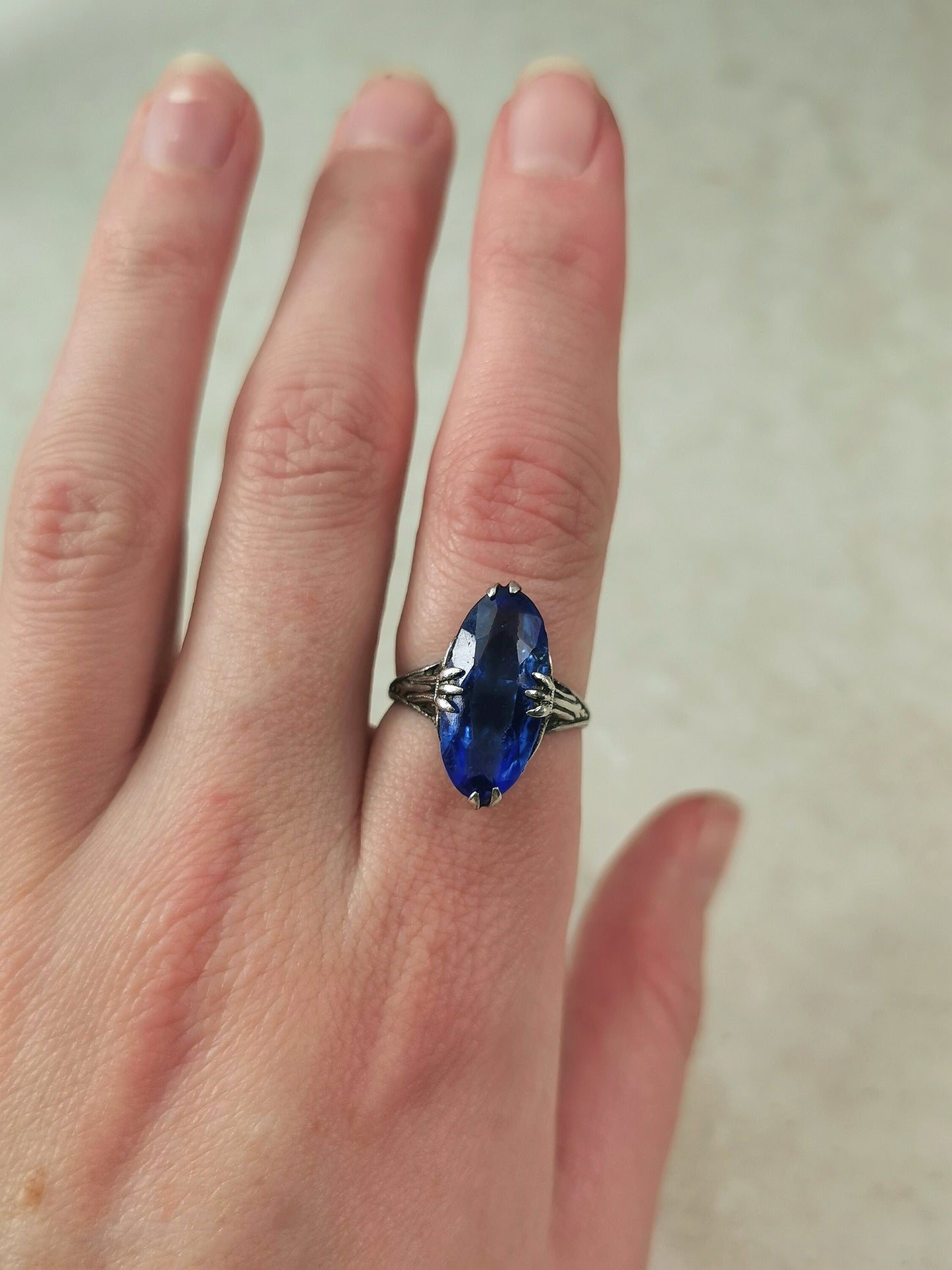 Art Deco Sterling Silver Faux Sapphire Ring