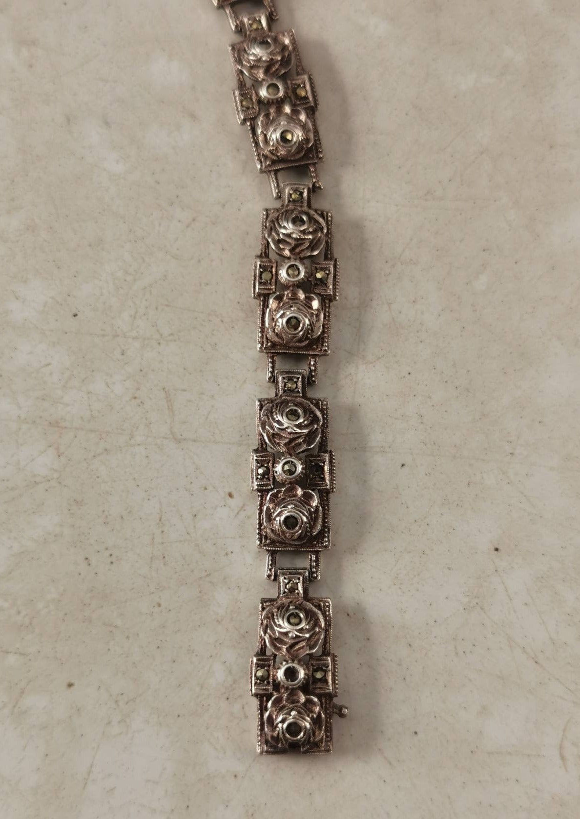 Art Deco Birks Sterling Silver and Marcasite Rose Bracelet