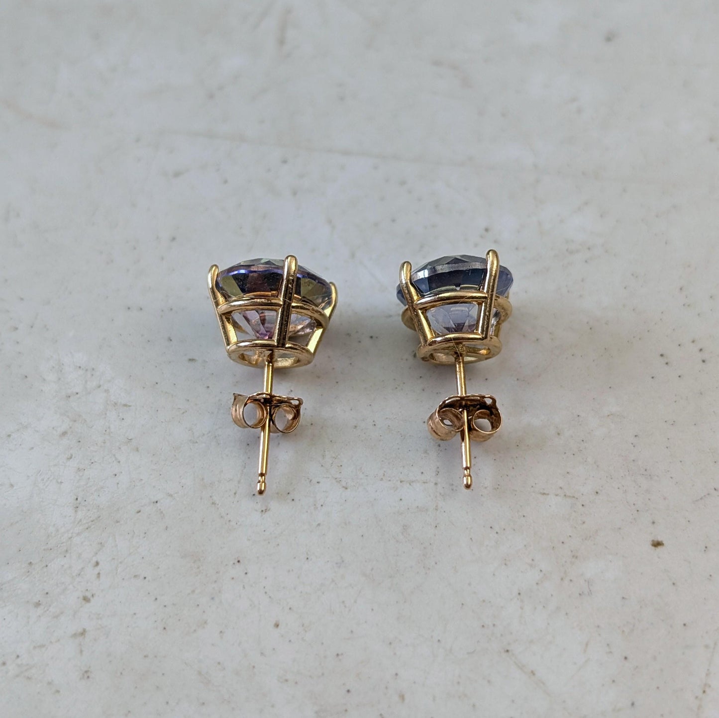 Estate 14k Yellow Gold Blue Mystic Topaz Studs