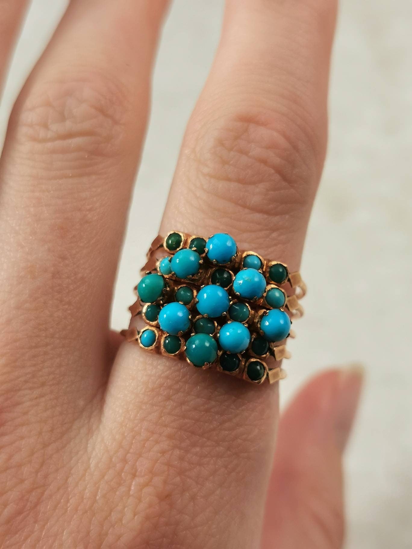 Vintage 14k Yellow Gold Turquoise Harem Ring
