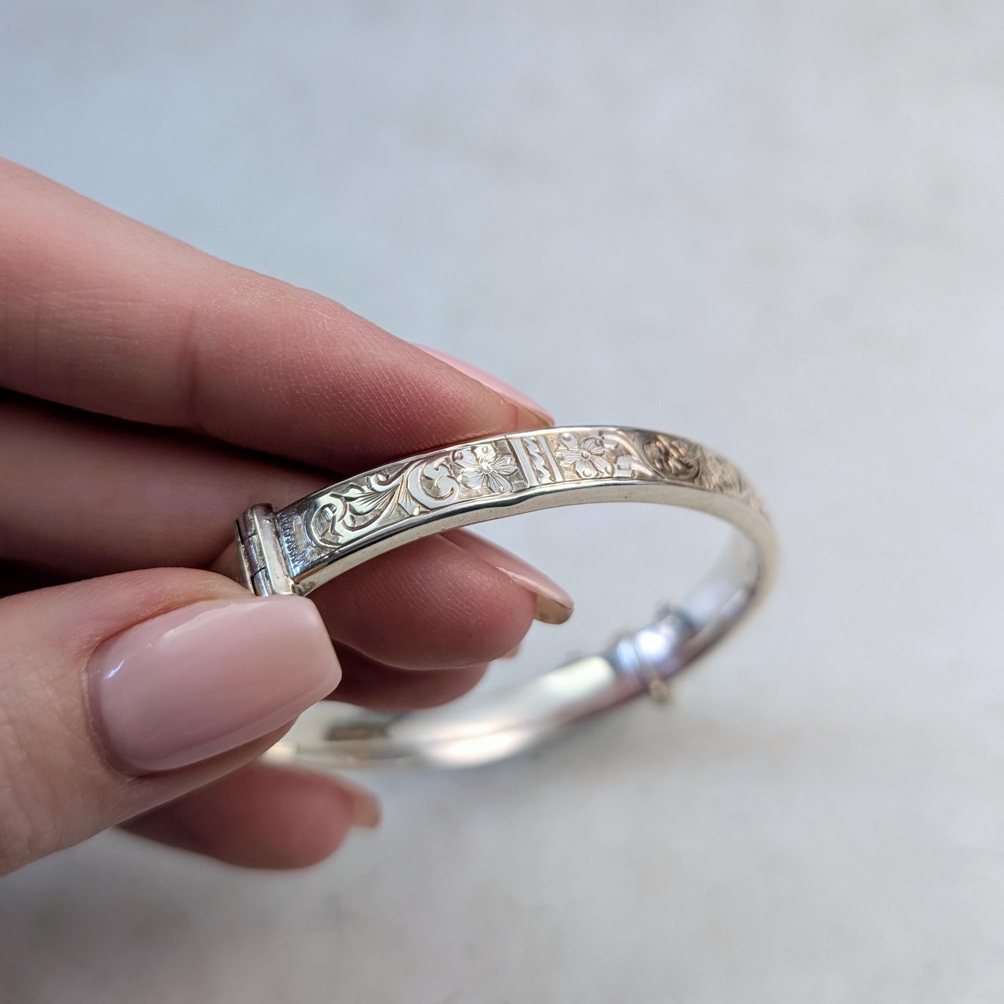 Antique Birks Sterling Silver Chased Floral Bracelet