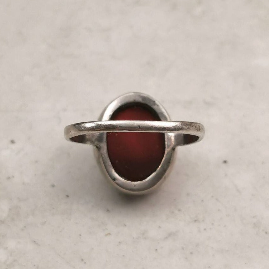 Vintage 835 Silver Carnelian Greek God Hermes Intaglio Ring