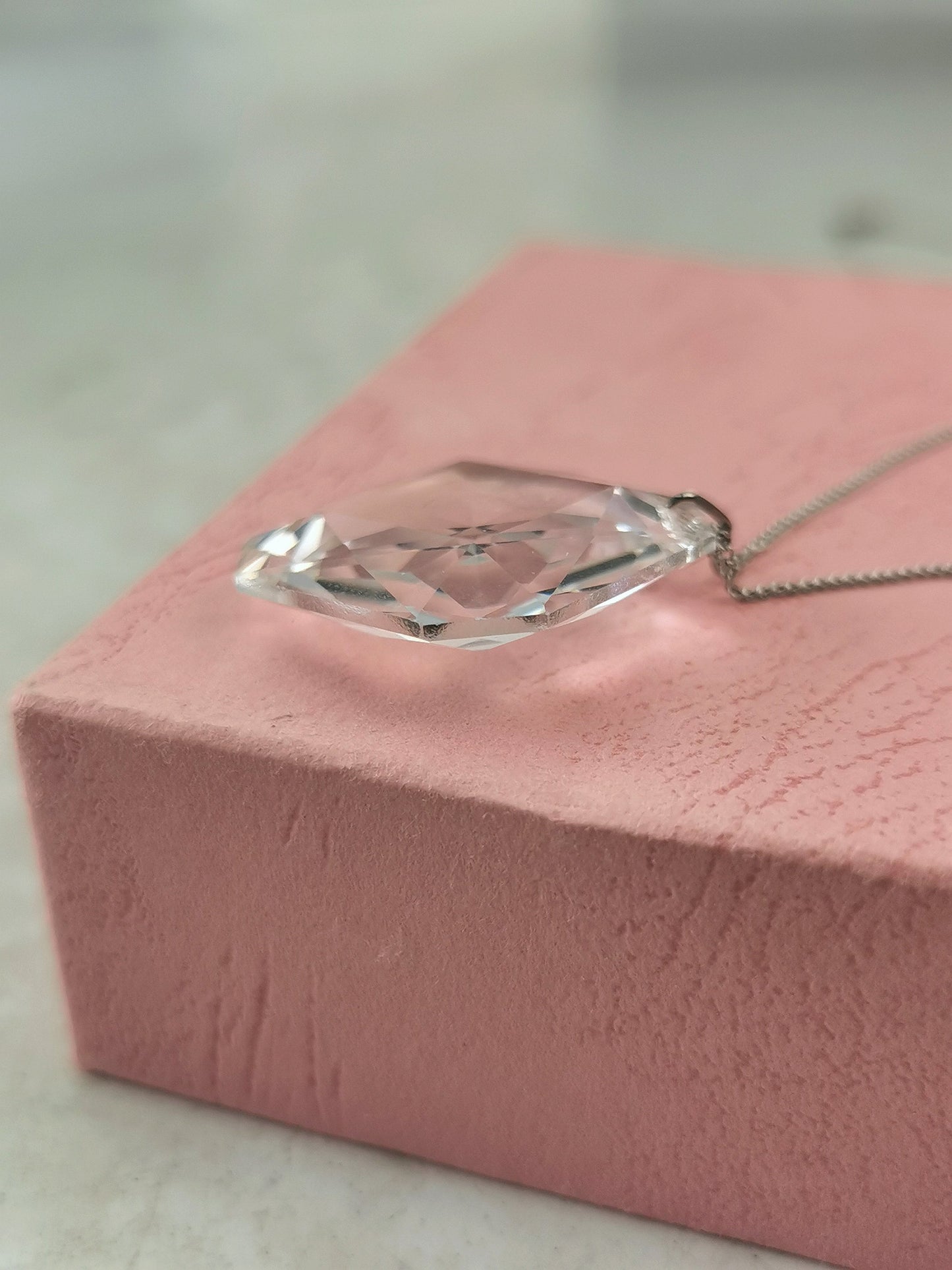 Vintage Art Deco Style Crystal Lozenge Pendant on Sterling Silver Chain