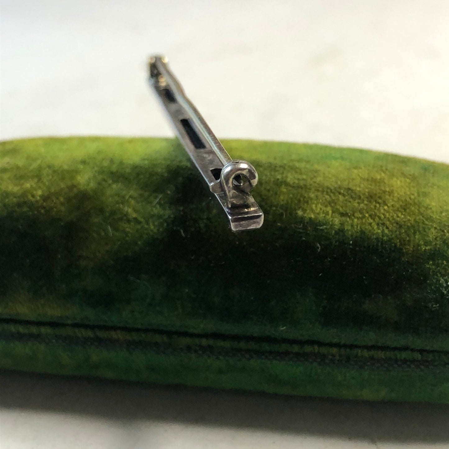Art Deco Sterling Silver and Carré Cut Paste Stones Bar Brooch