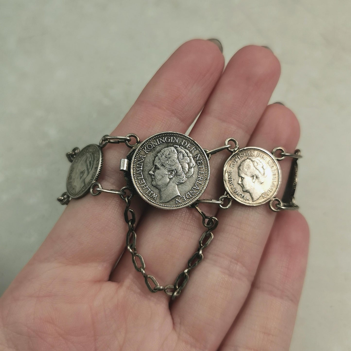 Vintage Queen Wilhelmina Silver Coin Bracelet