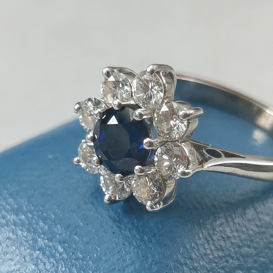 Vintage 1960's 18k White Gold Sapphire Cluster Ring