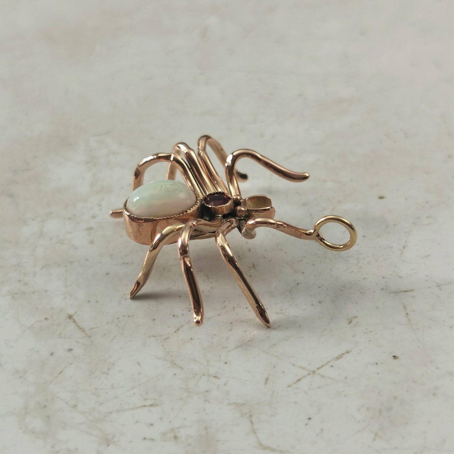 Antique Conversion 9ct Yellow Gold Opal & Ruby Spider Pendant