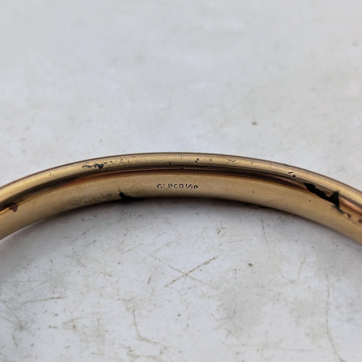 Antique Gold Filled Black Enamel Floral Engraved Bangle Bracelet