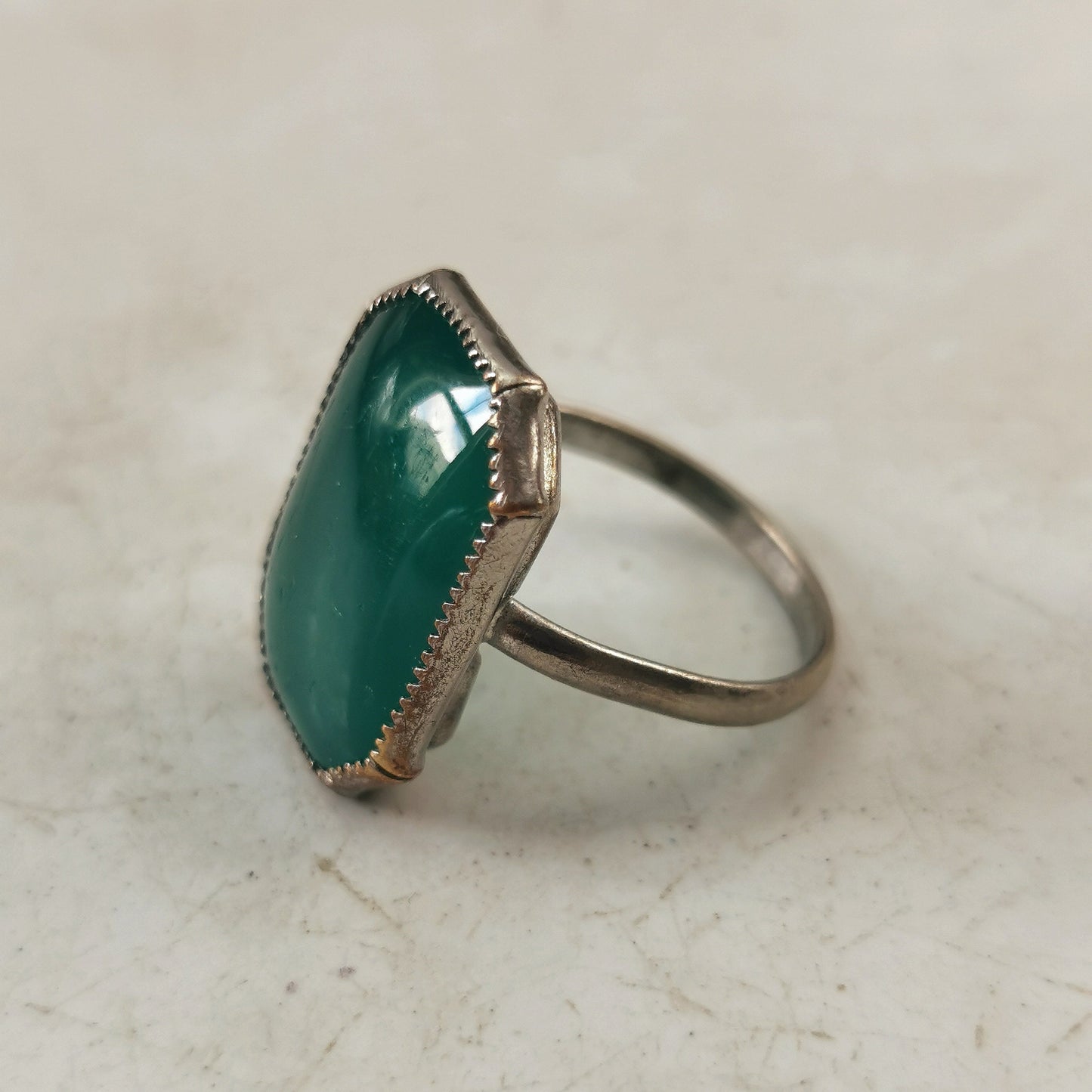 Art Deco Chrysoprase Glass Ring and Brooch SET
