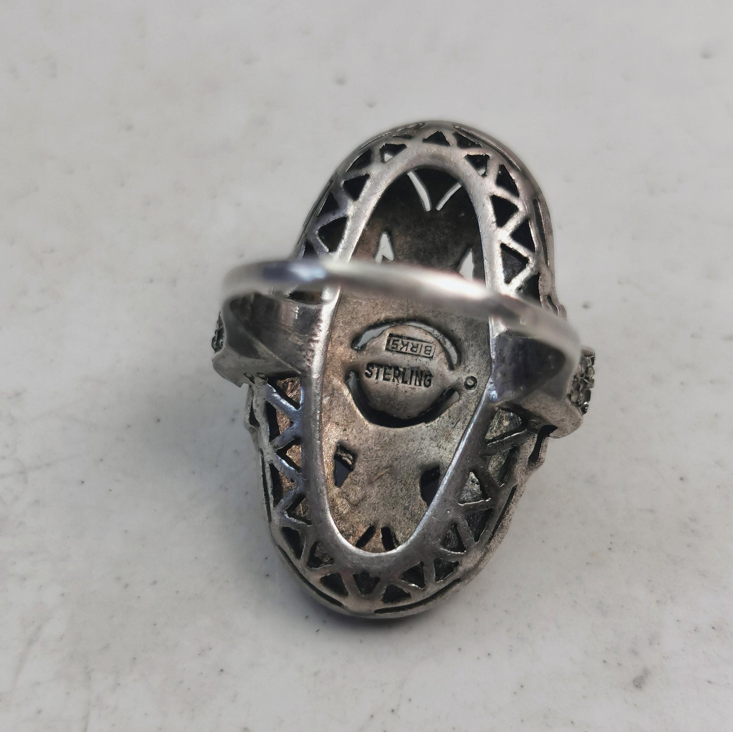 Birks Art Deco Sterling Silver & Paste Large Statement Rhinestone Ring